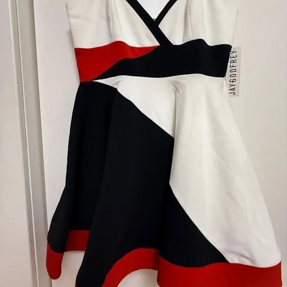 NWT | JAYGODFREY Red, Black and White Cocktail Mini Dress Size 8 - Picture 2 of 6